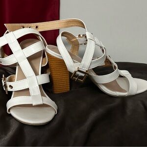 Wooden Print Buckled Strap Heels